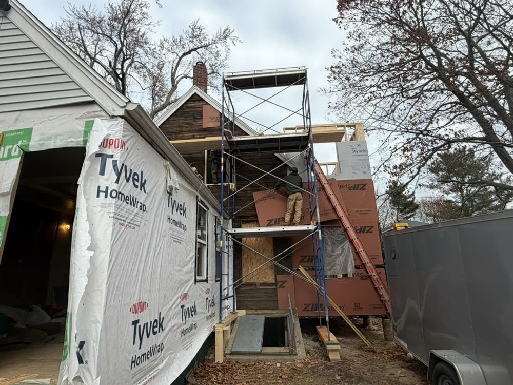 Sheathing an addition from the scaffolding
