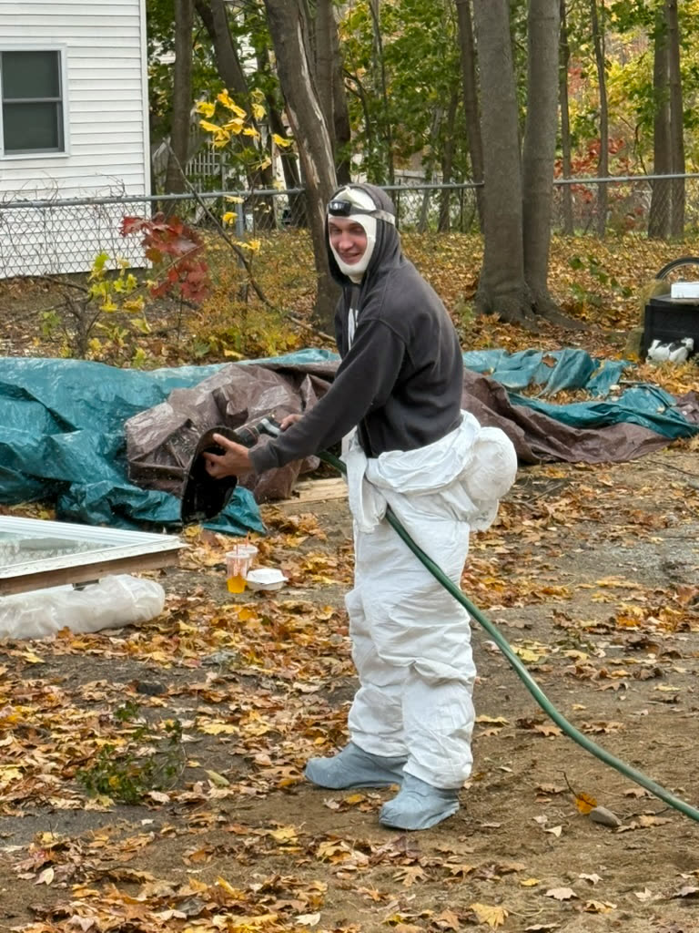 Suited up for a messy job