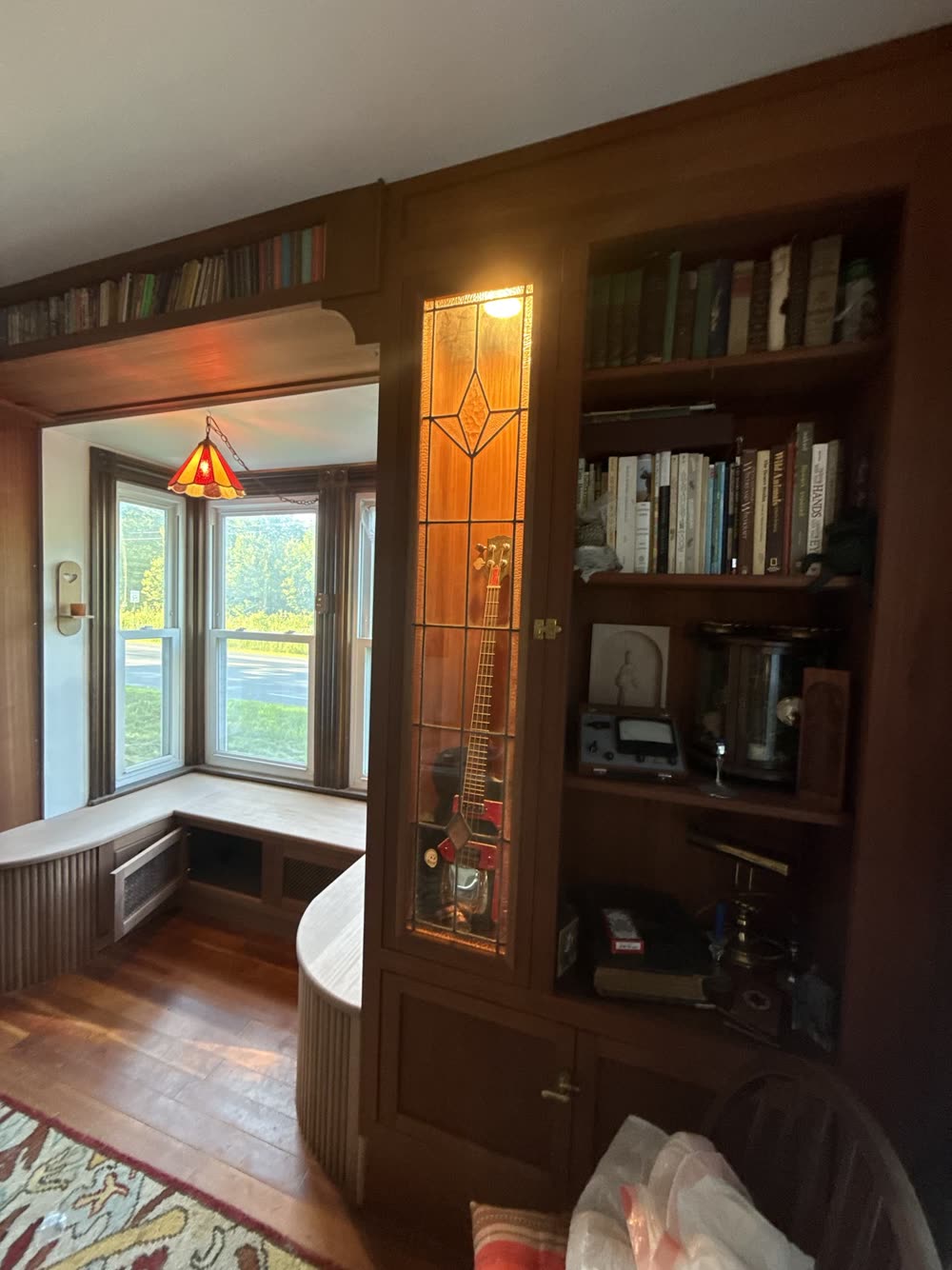 Bay window seat and bookcases
