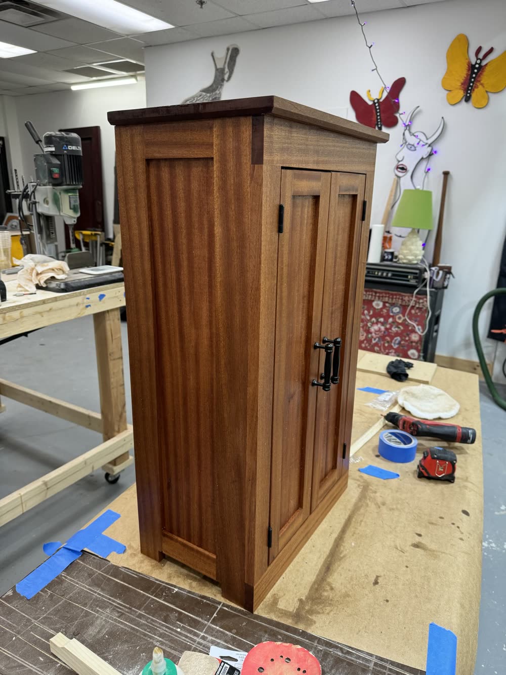 Sapele cabinet in the shop